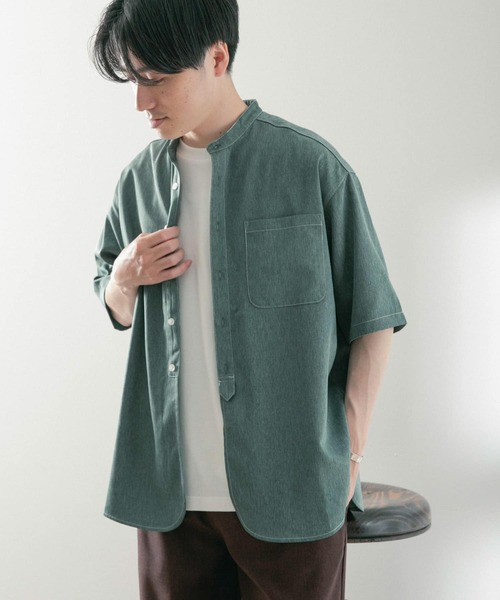 ITEMS URBANRESEARCH（アイテムズ アーバンリサーチ）の「イージーケア バンドカラー半袖シャツ（シャツ/ブラウス・メンズ・ブルー/ライトグレー/グリーン/イエロー・MEDIUM/LARGE）」の19枚目の写真
