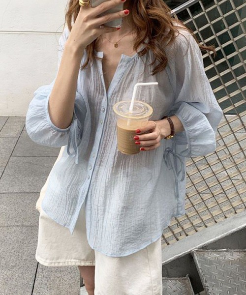 Amulet(アミュレット)の「シアーシャツ(シャツ/ブラウス・レディース・ピンク/ブルー・M/L/XL)」の1枚目の写真
