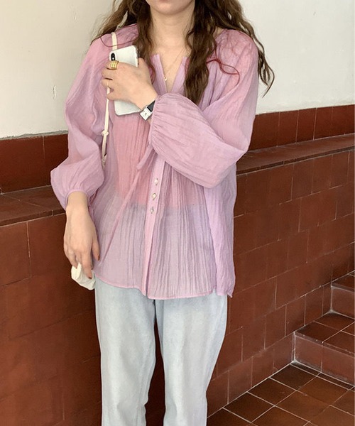 Amulet(アミュレット)の「シアーシャツ(シャツ/ブラウス・レディース・ピンク/ブルー・M/L/XL)」の5枚目の写真