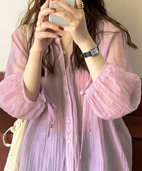 Amulet(アミュレット)の「シアーシャツ(シャツ/ブラウス・レディース・ピンク/ブルー・M/L/XL)」の16枚目の写真