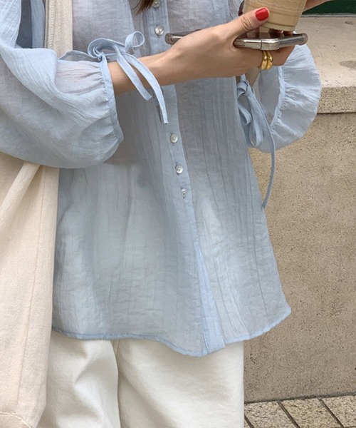 Amulet(アミュレット)の「シアーシャツ(シャツ/ブラウス・レディース・ピンク/ブルー・M/L/XL)」の6枚目の写真