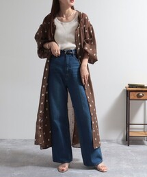 fredy emue | シアー楊柳刺繍前開きワンピース（ぺチOP付き）(ワンピース)