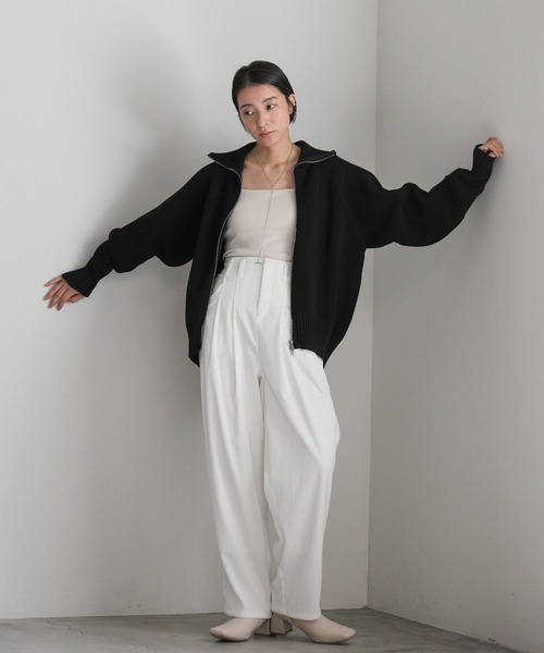 select MOCA（セレクトモカ）の「スポンディッシュダブルジップニット（ニット/セーター・レディース・グレー/アイボリー/ブラック・FREE）」の6枚目の写真