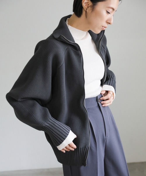 select MOCA（セレクトモカ）の「スポンディッシュダブルジップニット（ニット/セーター・レディース・グレー/アイボリー/ブラック・FREE）」の21枚目の写真