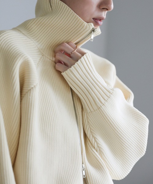 select MOCA（セレクトモカ）の「スポンディッシュダブルジップニット（ニット/セーター・レディース・グレー/アイボリー/ブラック・FREE）」の8枚目の写真