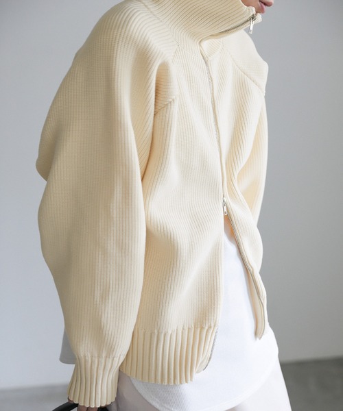 select MOCA（セレクトモカ）の「スポンディッシュダブルジップニット（ニット/セーター・レディース・グレー/アイボリー/ブラック・FREE）」の12枚目の写真