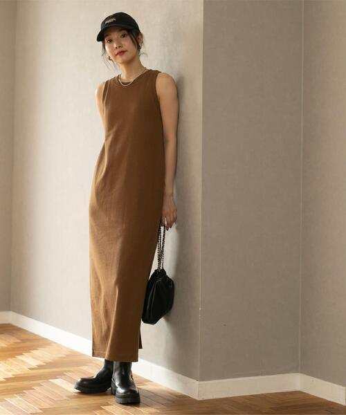 coen(コーエン)の「【WEB限定】カップ付きTCワッフルアメスリワンピース(ワンピース・レディース・ブラック/ブラウン・FREE)」の7枚目の写真