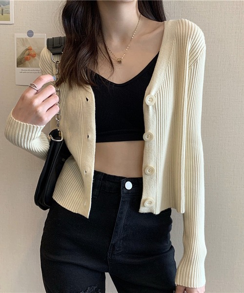 NANEA(ナネア)の「Vネックリブニットカーディガン(カーディガン/ボレロ・レディース・パープル/ブラック/ホワイト/グレー/アイボリー/グリーン・フリー)」の22枚目の写真