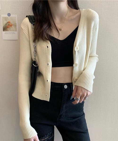 NANEA(ナネア)の「Vネックリブニットカーディガン(カーディガン/ボレロ・レディース・パープル/ブラック/ホワイト/グレー/アイボリー/グリーン・フリー)」の21枚目の写真