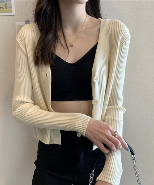 NANEA(ナネア)の「Vネックリブニットカーディガン(カーディガン/ボレロ・レディース・パープル/ブラック/ホワイト/グレー/アイボリー/グリーン・フリー)」の20枚目の写真