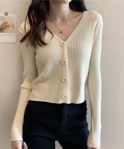 NANEA(ナネア)の「Vネックリブニットカーディガン(カーディガン/ボレロ・レディース・パープル/ブラック/ホワイト/グレー/アイボリー/グリーン・フリー)」の19枚目の写真