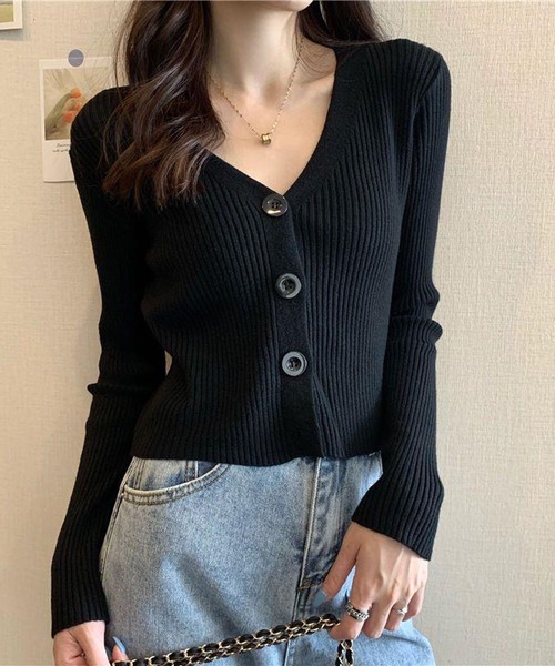 NANEA(ナネア)の「Vネックリブニットカーディガン(カーディガン/ボレロ・レディース・パープル/ブラック/ホワイト/グレー/アイボリー/グリーン・フリー)」の15枚目の写真