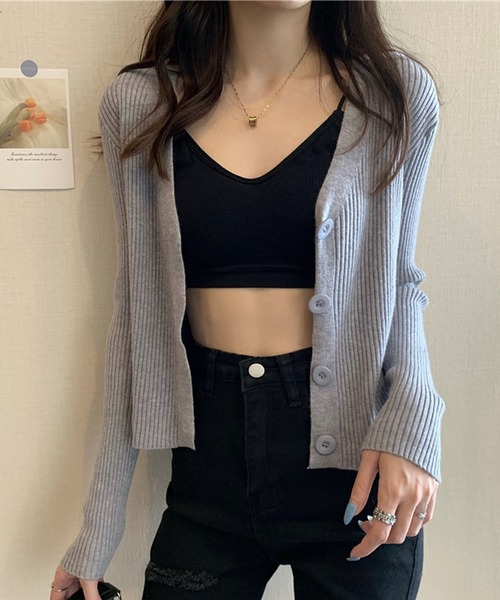 NANEA(ナネア)の「Vネックリブニットカーディガン(カーディガン/ボレロ・レディース・パープル/ブラック/ホワイト/グレー/アイボリー/グリーン・フリー)」の10枚目の写真