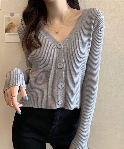 NANEA(ナネア)の「Vネックリブニットカーディガン(カーディガン/ボレロ・レディース・パープル/ブラック/ホワイト/グレー/アイボリー/グリーン・フリー)」の9枚目の写真