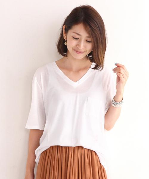 BEAUTY&YOUTH UNITED ARROWS(ビューティーアンドユースユナイテッドアローズ)の「BY コットンレーヨン ポケットVネックTシャツ◆(Tシャツ/カットソー・レディース・ホワイト/ブラック/イエロー/オリーブ・フリー)」の2枚目の写真