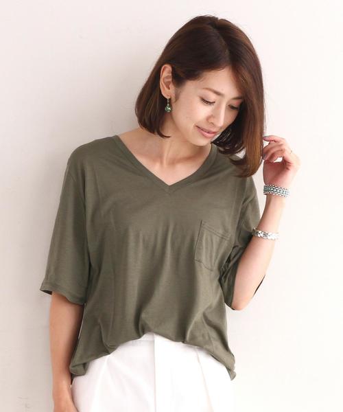 BEAUTY&YOUTH UNITED ARROWS(ビューティーアンドユースユナイテッドアローズ)の「BY コットンレーヨン ポケットVネックTシャツ◆(Tシャツ/カットソー・レディース・ホワイト/ブラック/イエロー/オリーブ・フリー)」の4枚目の写真