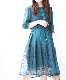 花刺繍シアーワンピース