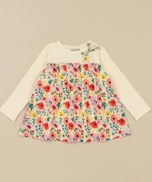 Love&Peace&Money（ラブアンドピースアンドマネー）の「花柄ドッキング長袖チュニック（チュニック・キッズ・イエロー/コーラル・100cm/110cm/130cm/90cm/120cm/80ｃｍ）」の2枚目の写真