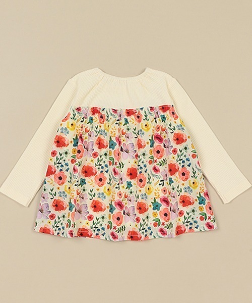 Love&Peace&Money（ラブアンドピースアンドマネー）の「花柄ドッキング長袖チュニック（チュニック・キッズ・イエロー/コーラル・100cm/110cm/130cm/90cm/120cm/80ｃｍ）」の4枚目の写真