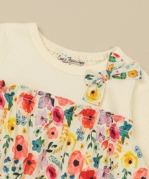 Love&Peace&Money（ラブアンドピースアンドマネー）の「花柄ドッキング長袖チュニック（チュニック・キッズ・イエロー/コーラル・100cm/110cm/130cm/90cm/120cm/80ｃｍ）」の5枚目の写真