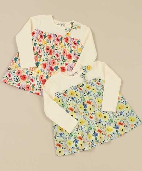 Love&Peace&Money（ラブアンドピースアンドマネー）の「花柄ドッキング長袖チュニック（チュニック・キッズ・イエロー/コーラル・100cm/110cm/130cm/90cm/120cm/80ｃｍ）」の3枚目の写真