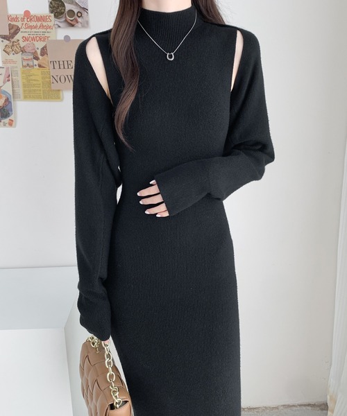 ABITOKYO(アビトーキョー)の「ショート丈ボレロ&ハイネックニットワンピース2点セット(ワンピース・レディース・アイボリー/ブラック/グリーン/ベージュ・FREE)」の3枚目の写真