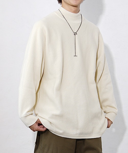 MinoriTY（マイノリティ）の「【MinoriTY】ビッグシルエットミラノリブ編みモックネックニット モックネックセーター メンズ 春服 冬服 ルーズシルエット ルーズフィット オーバーサイズ（ニット/セーター・メンズ・ベージュ/ブラック/アイボリー/モカ・L/M/S）」の5枚目の写真