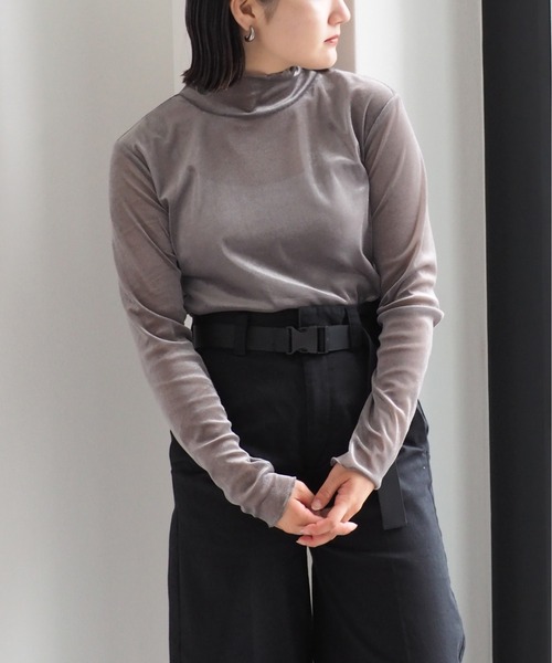 cepo（セポ）の「ベロアメッシュハイネックインナー（Tシャツ/カットソー・レディース・グレー/オフホワイト/ブラック・M）」の2枚目の写真