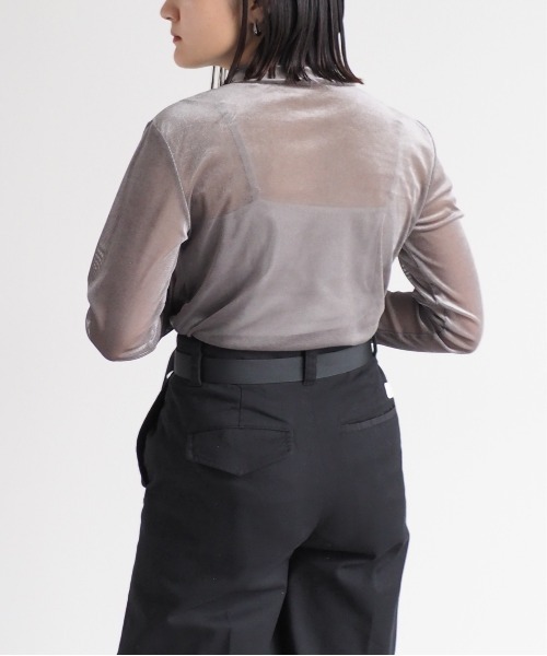 cepo（セポ）の「ベロアメッシュハイネックインナー（Tシャツ/カットソー・レディース・グレー/オフホワイト/ブラック・M）」の8枚目の写真