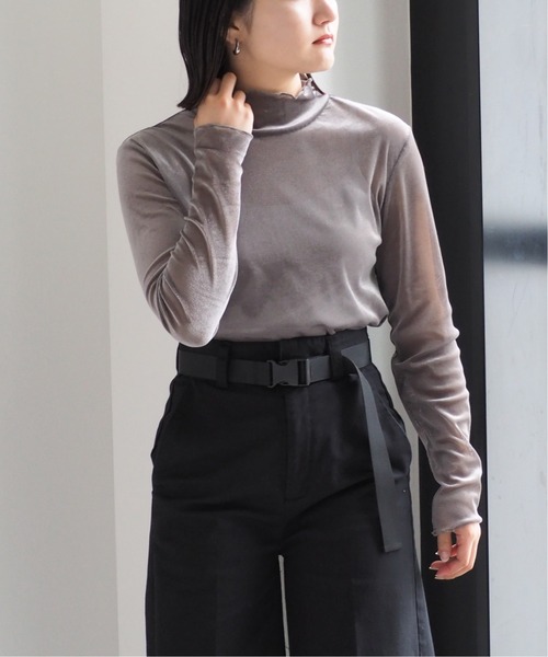 cepo（セポ）の「ベロアメッシュハイネックインナー（Tシャツ/カットソー・レディース・グレー/オフホワイト/ブラック・M）」の4枚目の写真