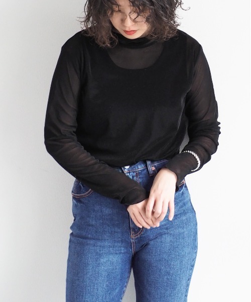 cepo（セポ）の「ベロアメッシュハイネックインナー（Tシャツ/カットソー・レディース・グレー/オフホワイト/ブラック・M）」の15枚目の写真