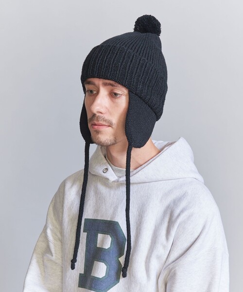 RACAL(ラカル)の「【別注】 <Racal> ポンポン イヤー ニットキャップ(ニットキャップ/ビーニー・メンズ・パープル/ダークグレー/ブラック・FREE)」の2枚目の写真