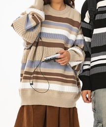 aimoha outdoor ボーダー クールネック オーバーサイズ ニット (AW)