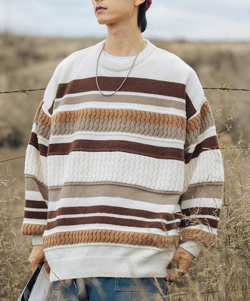 aimoha(アイモハ)の「aimoha outdoor ボーダー クールネック オーバーサイズ ニット (AW)(ニット/セーター・レディース・ブラック/ベージュ/オフホワイト・MEDIUM/LARGE/X-LARGE)」の5枚目の写真