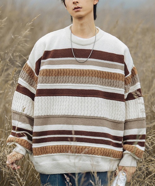 aimoha(アイモハ)の「aimoha outdoor ボーダー クールネック オーバーサイズ ニット (AW)(ニット/セーター・レディース・ブラック/ベージュ/オフホワイト・MEDIUM/LARGE/X-LARGE)」の6枚目の写真