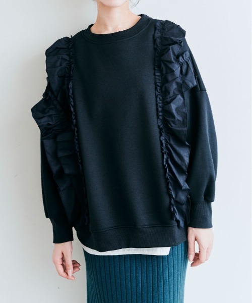 kirakiraShop(キラキラショップ)の「裏起毛 ラッフル スウェット プルオーバー(スウェット・レディース・オフホワイト/ブラック/杢グレー/チャコール/ネイビー/カーキ・FREE)」の6枚目の写真