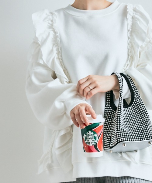 kirakiraShop(キラキラショップ)の「裏起毛 ラッフル スウェット プルオーバー(スウェット・レディース・オフホワイト/ブラック/杢グレー/チャコール/ネイビー/カーキ・FREE)」の2枚目の写真