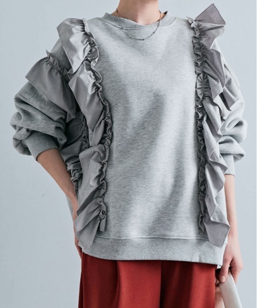 kirakiraShop(キラキラショップ)の「裏起毛 ラッフル スウェット プルオーバー(スウェット・レディース・オフホワイト/ブラック/杢グレー/チャコール/ネイビー/カーキ・FREE)」の11枚目の写真