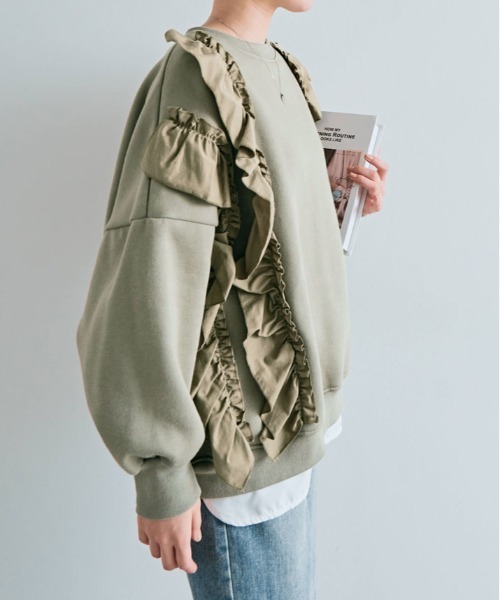 kirakiraShop(キラキラショップ)の「裏起毛 ラッフル スウェット プルオーバー(スウェット・レディース・オフホワイト/ブラック/杢グレー/チャコール/ネイビー/カーキ・FREE)」の18枚目の写真