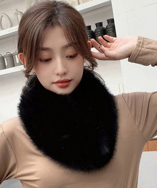 顔周り華やぎ 首元あったか】ふんわり フェイクファー ティペット