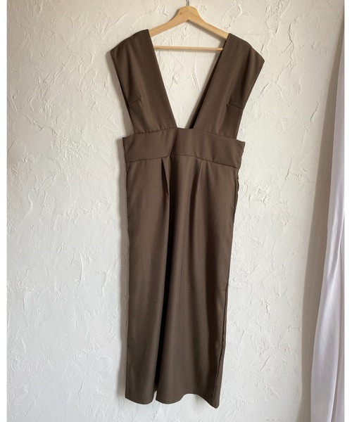 She's Closet（シーズクローゼット）の「ハイウエスト深Vネックロングジャンパースカートワンピース（ジャンパースカート・レディース・ブラック/ブラウン・FREE）」の20枚目の写真