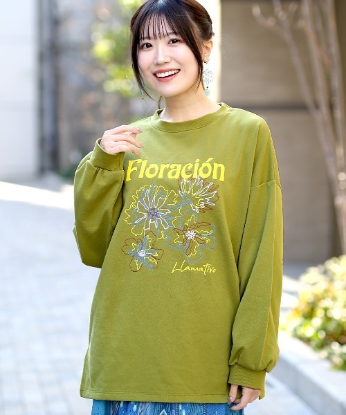 チチカカ（チチカカ）の「フラワーモチーフ刺繍プルオーバー（Tシャツ/カットソー・レディース・ブラック/ライトグレー/ライム・FREE）」の3枚目の写真