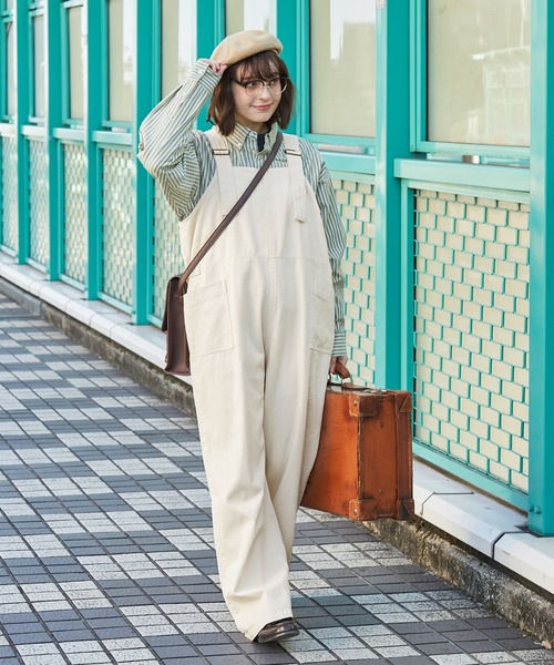 セール】デニムウエストベルトワイドシルエットサロペット