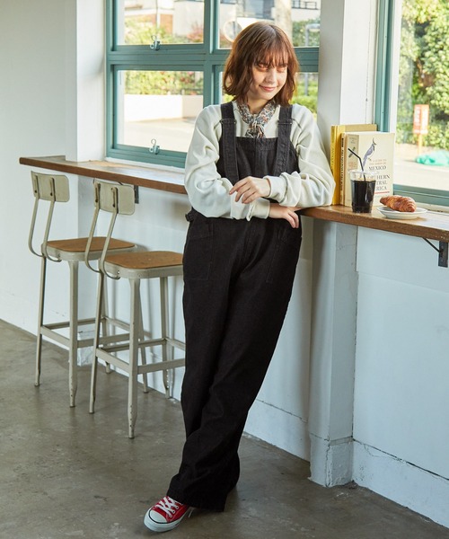 デニムウエストベルトワイドシルエットサロペット MONO-MART LADY'S