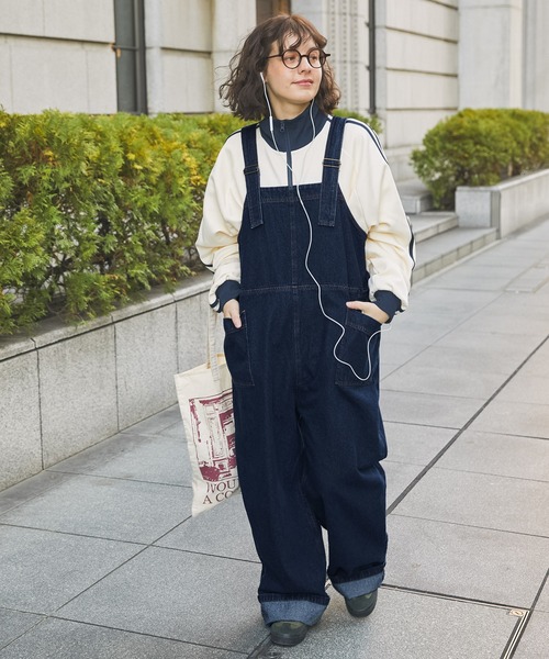 デニムウエストベルトワイドシルエットサロペット MONO-MART LADY'S