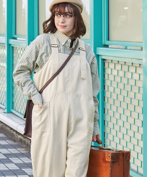 デニムウエストベルトワイドシルエットサロペット MONO-MART LADY'S