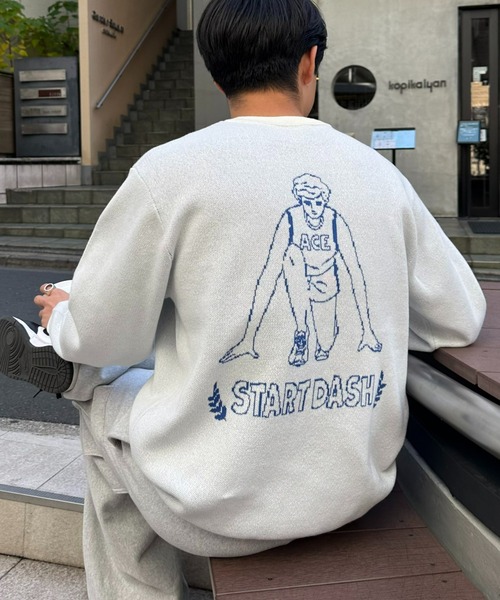 CIAOPANIC TYPY（チャオパニックティピー）の「■【ユニセックス】ロゴジャガードニットクルー（ニット/セーター・メンズ・ライトグレー/ブルー/グリーン/オフホワイト・MEDIUM/LARGE）」の2枚目の写真