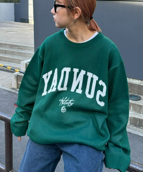 CIAOPANIC TYPY（チャオパニックティピー）の「■【ユニセックス】ロゴジャガードニットクルー（ニット/セーター・メンズ・ライトグレー/ブルー/グリーン/オフホワイト・MEDIUM/LARGE）」の3枚目の写真