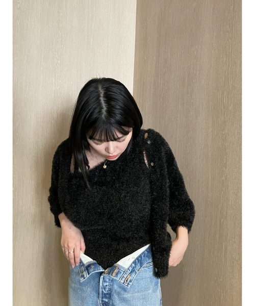 MIESROHE（ミースロエ）の「ラメシャギーワンショルＮＴ（ニット/セーター・レディース・ブラック/シルバー・FREE）」の3枚目の写真