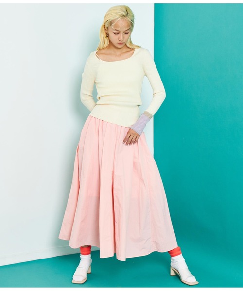 Settimissimo（セッティミッシモ）の「タフタ ギャザー フレア マキシ丈 スカート ロング（スカート・レディース・ライトグレー/ピンク/ブラック・FREE）」の22枚目の写真